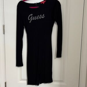 GUESS Black Long-Sleeve Logo Bodycon romper